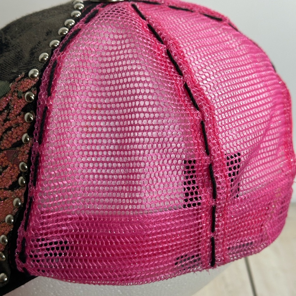 Women’s Stephanie Headwear snap back ball cap pink W/ cross & rhinestones - Picture 10 of 13